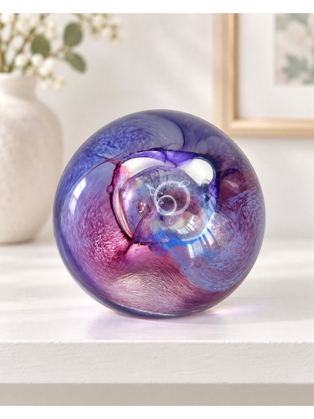 Vintage Caithness Mooncrystal Scotland Art Glass Paperweight Purple 2.5"